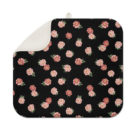 Pioneer Flower Floral Print Pattern Kitchen Dish Drying Mat 1 Pack, Ultra Absorbent Microfiber Drainer Mat, 16"x18"