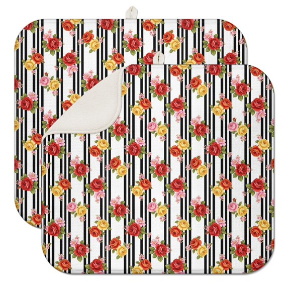 Pioneer Flower Floral Print Pattern Kitchen Dish Drying Mat 1 Pack, Ultra Absorbent Microfiber Drainer Mat, 16"x18"
