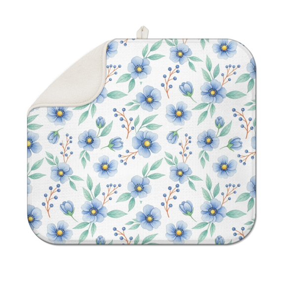 Pioneer Flower Floral Print Pattern Kitchen Dish Drying Mat 1 Pack, Ultra Absorbent Microfiber Drainer Mat, 16"x18"