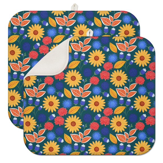 Pioneer Flower Floral Print Pattern Kitchen Dish Drying Mat 1 Pack, Ultra Absorbent Microfiber Drainer Mat, 16"x18"