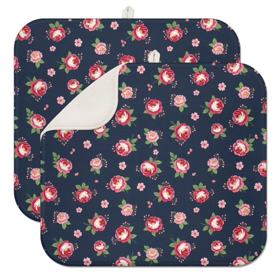 Pioneer Flower Floral Print Pattern Kitchen Dish Drying Mat 1 Pack, Ultra Absorbent Microfiber Drainer Mat, 16"x18"