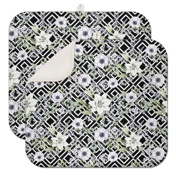 Pioneer Flower Floral Print Pattern Kitchen Dish Drying Mat 1 Pack, Ultra Absorbent Microfiber Drainer Mat, 16"x18"
