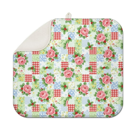 Pioneer Flower Floral Print Pattern Kitchen Dish Drying Mat 1 Pack, Ultra Absorbent Microfiber Drainer Mat, 16"x18"