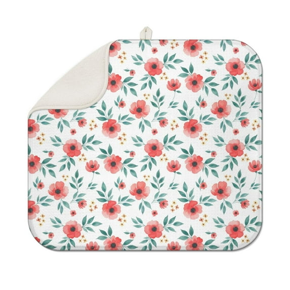 Pioneer Flower Floral Print Pattern Kitchen Dish Drying Mat 1 Pack, Ultra Absorbent Microfiber Drainer Mat, 16"x18"