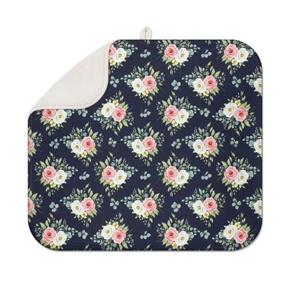 Pioneer Flower Floral Print Pattern Kitchen Dish Drying Mat 1 Pack, Ultra Absorbent Microfiber Drainer Mat, 16"x18"