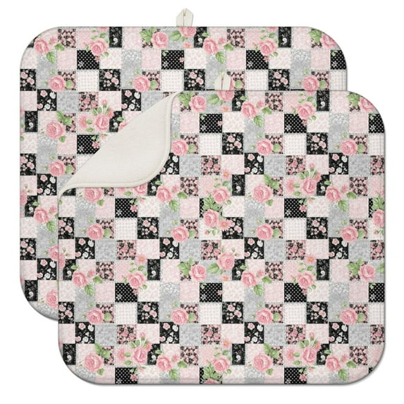 Pioneer Flower Floral Print Pattern Kitchen Dish Drying Mat 1 Pack, Ultra Absorbent Microfiber Drainer Mat, 16"x18"