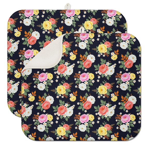 Pioneer Flower Floral Print Pattern Kitchen Dish Drying Mat 1 Pack, Ultra Absorbent Microfiber Drainer Mat, 16"x18"