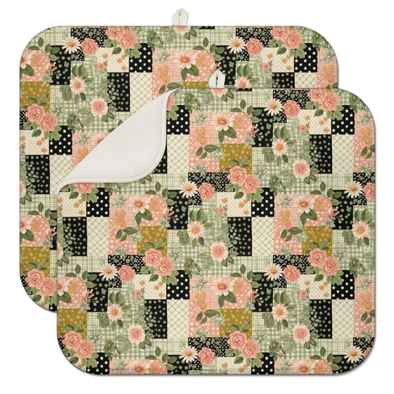 Pioneer Flower Floral Print Pattern Kitchen Dish Drying Mat 1 Pack, Ultra Absorbent Microfiber Drainer Mat, 16"x18"