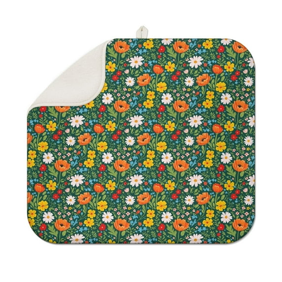 Pioneer Flower Floral Print Pattern Kitchen Dish Drying Mat 1 Pack, Ultra Absorbent Microfiber Drainer Mat, 16"x18"