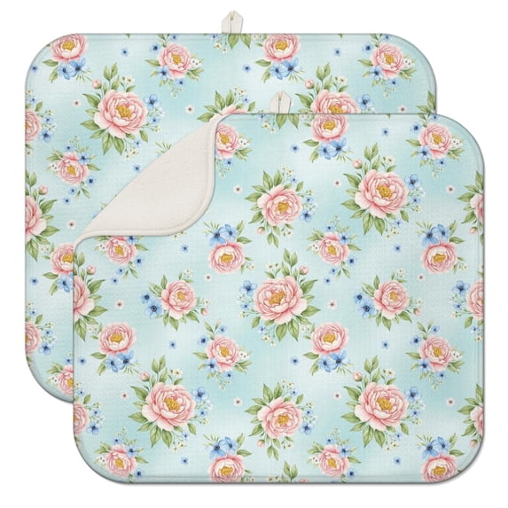 Pioneer Flower Floral Print Pattern Kitchen Dish Drying Mat 1 Pack, Ultra Absorbent Microfiber Drainer Mat, 16"x18"