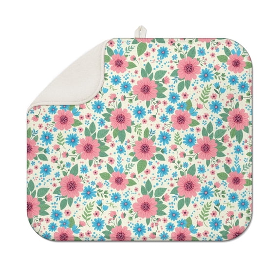 Pioneer Flower Floral Print Pattern Kitchen Dish Drying Mat 1 Pack, Ultra Absorbent Microfiber Drainer Mat, 16"x18"