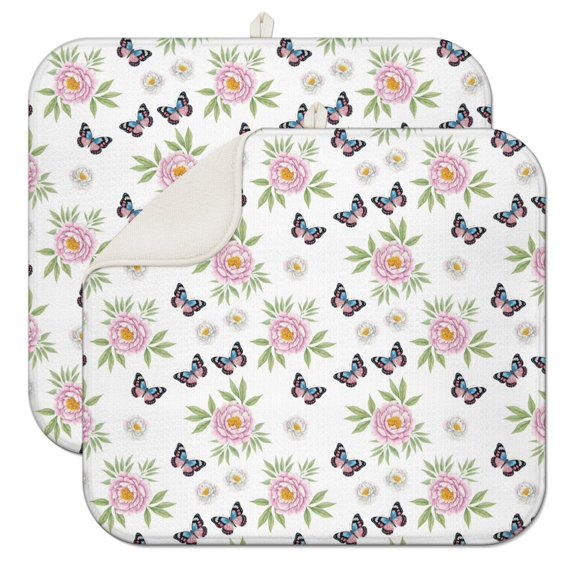Pioneer Flower Floral Print Pattern Kitchen Dish Drying Mat 1 Pack, Ultra Absorbent Microfiber Drainer Mat, 16"x18"