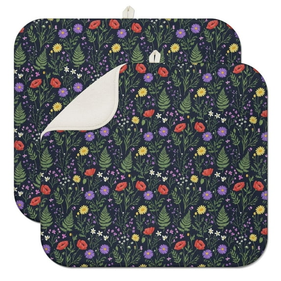 Pioneer Flower Floral Print Pattern Kitchen Dish Drying Mat 1 Pack, Ultra Absorbent Microfiber Drainer Mat, 16"x18"