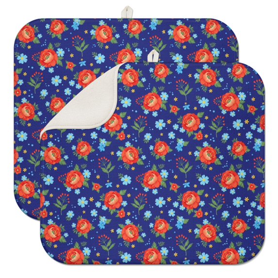 Pioneer Flower Floral Print Pattern Kitchen Dish Drying Mat 1 Pack, Ultra Absorbent Microfiber Drainer Mat, 16"x18"