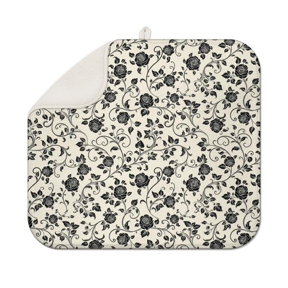 Pioneer Flower Floral Print Pattern Kitchen Dish Drying Mat 1 Pack, Ultra Absorbent Microfiber Drainer Mat, 16"x18"