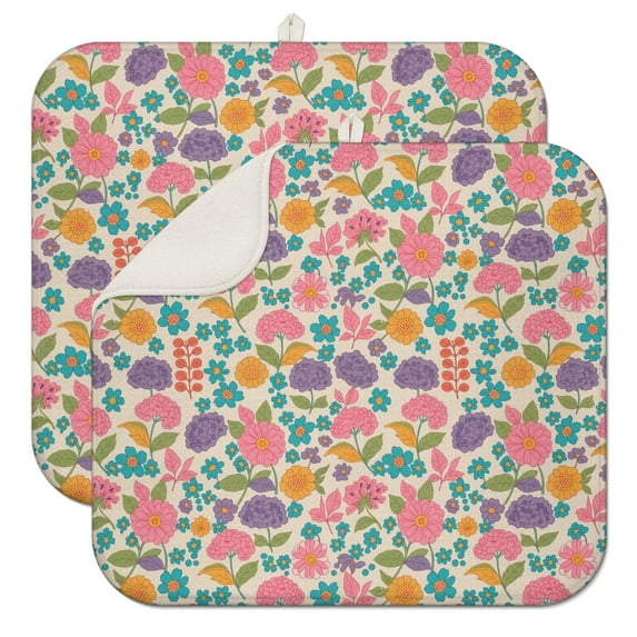 Pioneer Flower Floral Print Pattern Kitchen Dish Drying Mat 1 Pack, Ultra Absorbent Microfiber Drainer Mat, 16"x18"