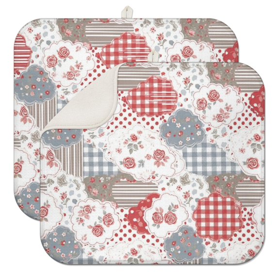Pioneer Flower Floral Print Pattern Kitchen Dish Drying Mat 1 Pack, Ultra Absorbent Microfiber Drainer Mat, 16"x18"