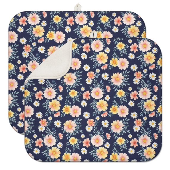 Pioneer Flower Floral Print Pattern Kitchen Dish Drying Mat 1 Pack, Ultra Absorbent Microfiber Drainer Mat, 16"x18"