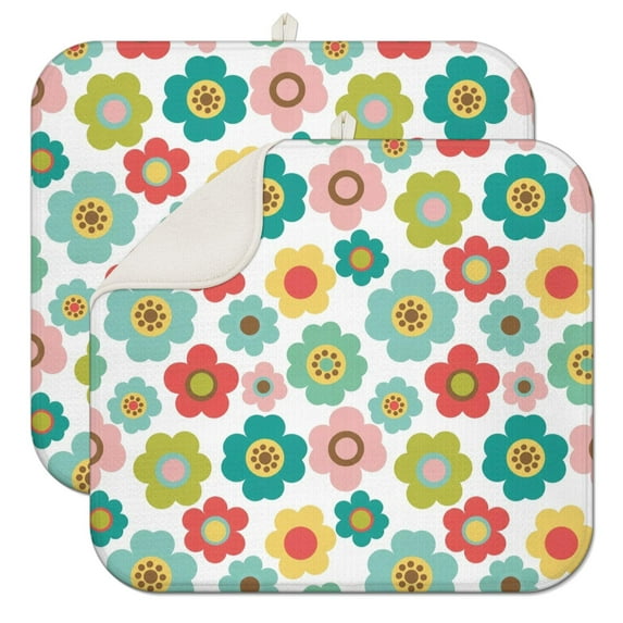 Pioneer Flower Floral Print Pattern Kitchen Dish Drying Mat 1 Pack, Ultra Absorbent Microfiber Drainer Mat, 16"x18"