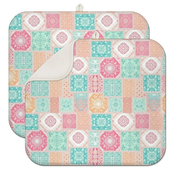 Pioneer Flower Floral Print Pattern Kitchen Dish Drying Mat 1 Pack, Ultra Absorbent Microfiber Drainer Mat, 16"x18"