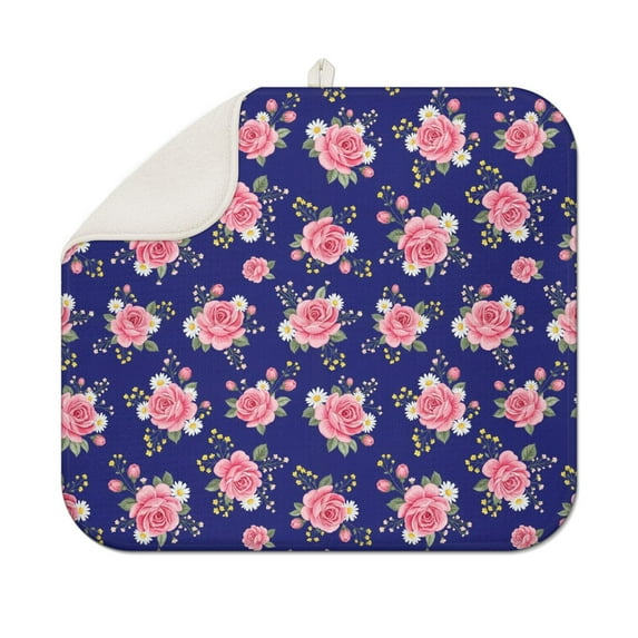 Pioneer Flower Floral Print Pattern Kitchen Dish Drying Mat 1 Pack, Ultra Absorbent Microfiber Drainer Mat, 16"x18"