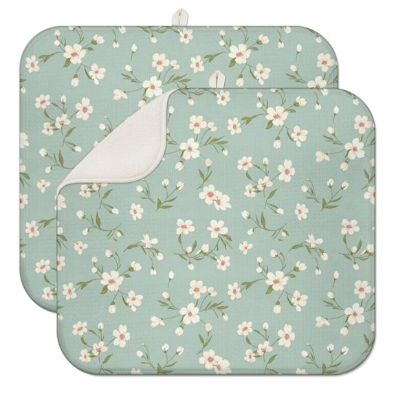 Pioneer Flower Floral Print Pattern Kitchen Dish Drying Mat 1 Pack, Ultra Absorbent Microfiber Drainer Mat, 16"x18"