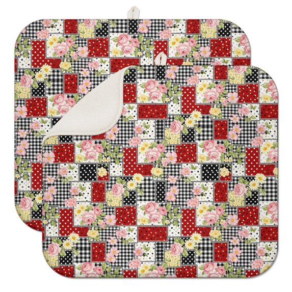 Pioneer Flower Floral Print Pattern Kitchen Dish Drying Mat 1 Pack, Ultra Absorbent Microfiber Drainer Mat, 16"x18"