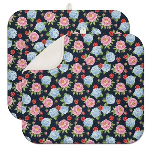 Pioneer Flower Floral Print Pattern Kitchen Dish Drying Mat 1 Pack, Ultra Absorbent Microfiber Drainer Mat, 16"x18"