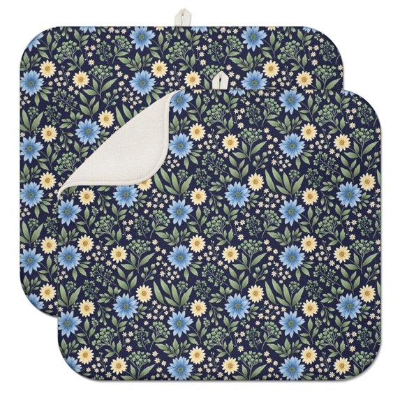 Pioneer Flower Floral Print Pattern Kitchen Dish Drying Mat 1 Pack, Ultra Absorbent Microfiber Drainer Mat, 16"x18"