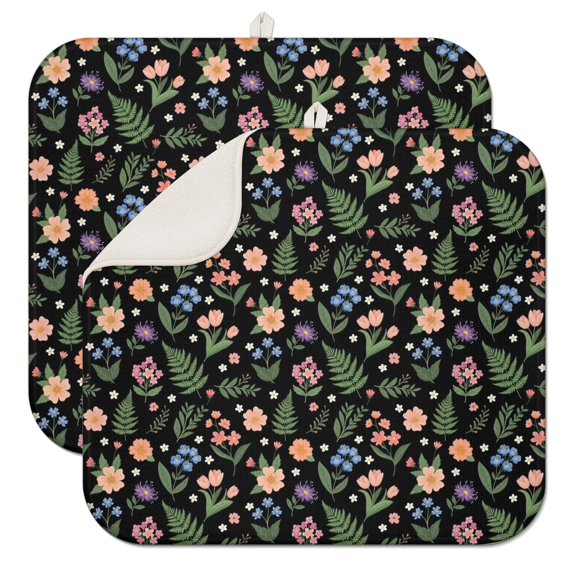 Pioneer Flower Floral Print Pattern Kitchen Dish Drying Mat 1 Pack, Ultra Absorbent Microfiber Drainer Mat, 16"x18"