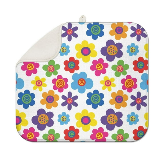 Pioneer Flower Floral Print Pattern Kitchen Dish Drying Mat 1 Pack, Ultra Absorbent Microfiber Drainer Mat, 16"x18"