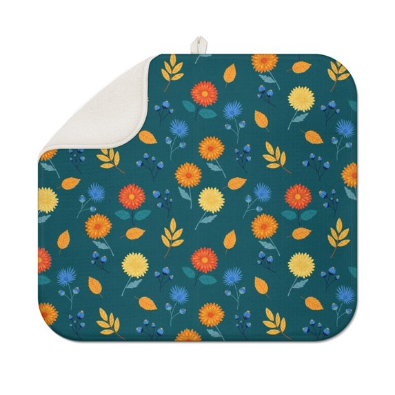Pioneer Flower Floral Print Pattern Kitchen Dish Drying Mat 1 Pack, Ultra Absorbent Microfiber Drainer Mat, 16"x18"