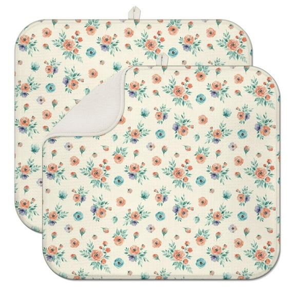 Pioneer Flower Floral Print Pattern Kitchen Dish Drying Mat 1 Pack, Ultra Absorbent Microfiber Drainer Mat, 16"x18"