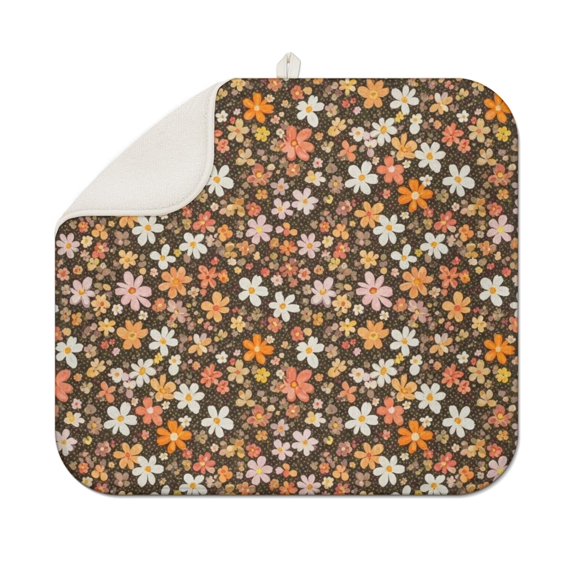 Pioneer Flower Floral Print Pattern Kitchen Dish Drying Mat 1 Pack, Ultra Absorbent Microfiber Drainer Mat, 16"x18"