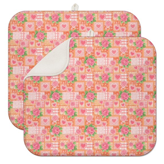 Pioneer Flower Floral Print Pattern Kitchen Dish Drying Mat 1 Pack, Ultra Absorbent Microfiber Drainer Mat, 16"x18"