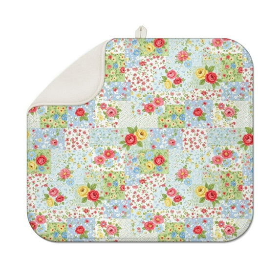 Pioneer Flower Floral Print Pattern Kitchen Dish Drying Mat 1 Pack, Ultra Absorbent Microfiber Drainer Mat, 16"x18"
