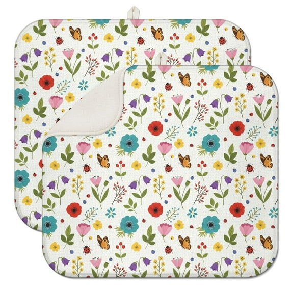 Pioneer Flower Floral Print Pattern Kitchen Dish Drying Mat 1 Pack, Ultra Absorbent Microfiber Drainer Mat, 16"x18"