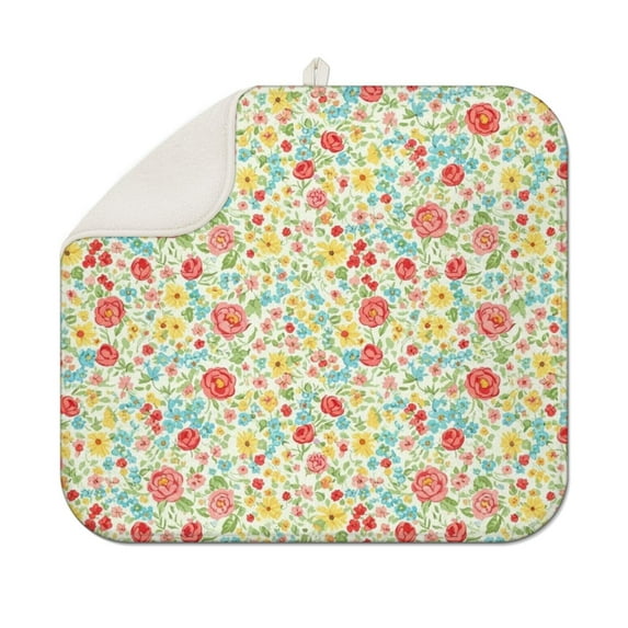 Pioneer Flower Floral Print Pattern Kitchen Dish Drying Mat 1 Pack, Ultra Absorbent Microfiber Drainer Mat, 16"x18"