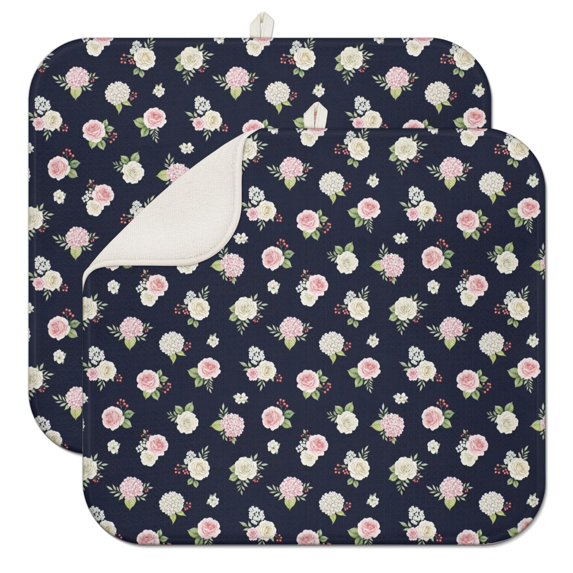 Pioneer Flower Floral Print Pattern Kitchen Dish Drying Mat 1 Pack, Ultra Absorbent Microfiber Drainer Mat, 16"x18"