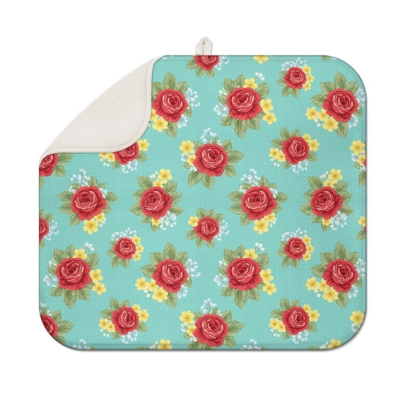Pioneer Flower Floral Print Pattern Kitchen Dish Drying Mat 1 Pack, Ultra Absorbent Microfiber Drainer Mat, 16"x18"