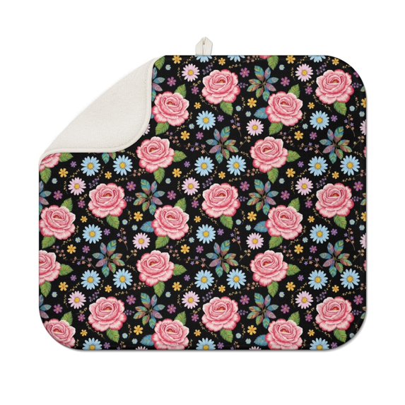 Pioneer Flower Floral Print Pattern Kitchen Dish Drying Mat 1 Pack, Ultra Absorbent Microfiber Drainer Mat, 16"x18"