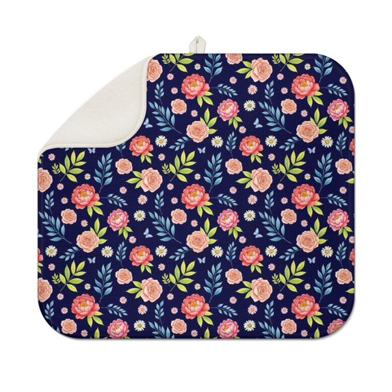 Pioneer Flower Floral Print Pattern Kitchen Dish Drying Mat 1 Pack, Ultra Absorbent Microfiber Drainer Mat, 16"x18"