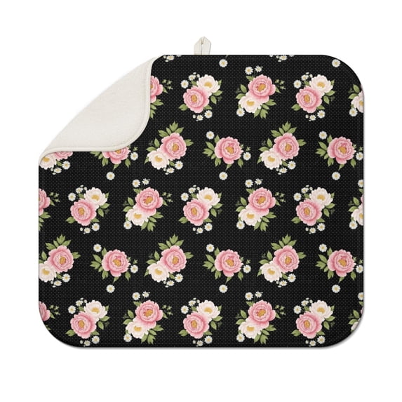 Pioneer Flower Floral Print Pattern Kitchen Dish Drying Mat 1 Pack, Ultra Absorbent Microfiber Drainer Mat, 16"x18"