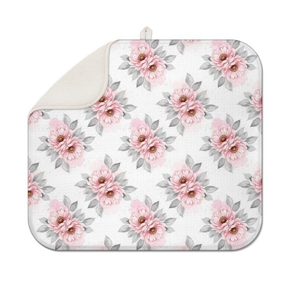 Pioneer Flower Floral Print Pattern Kitchen Dish Drying Mat 1 Pack, Ultra Absorbent Microfiber Drainer Mat, 16"x18"