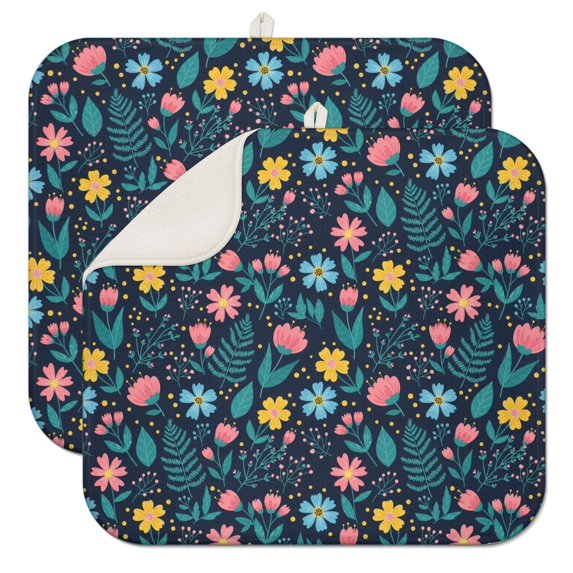 Pioneer Flower Floral Print Pattern Kitchen Dish Drying Mat 1 Pack, Ultra Absorbent Microfiber Drainer Mat, 16"x18"