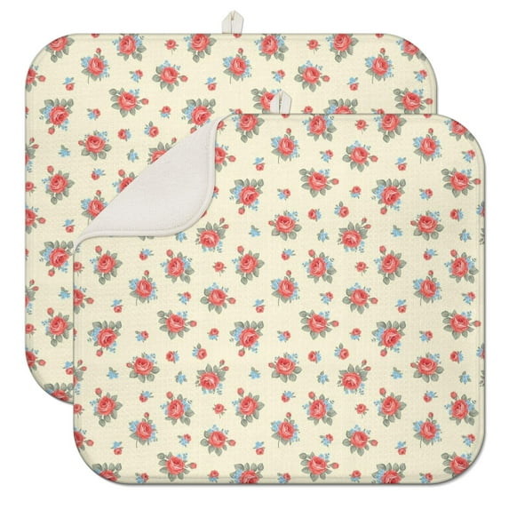 Pioneer Flower Floral Print Pattern Kitchen Dish Drying Mat 1 Pack, Ultra Absorbent Microfiber Drainer Mat, 16"x18"