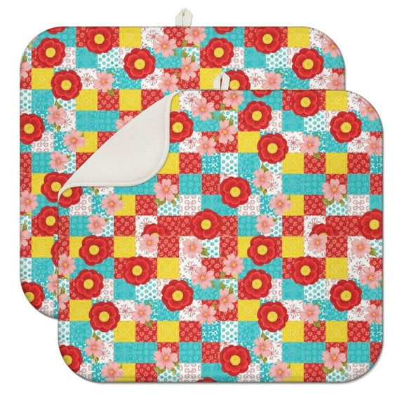 Pioneer Flower Floral Print Pattern Kitchen Dish Drying Mat 1 Pack, Ultra Absorbent Microfiber Drainer Mat, 16"x18"