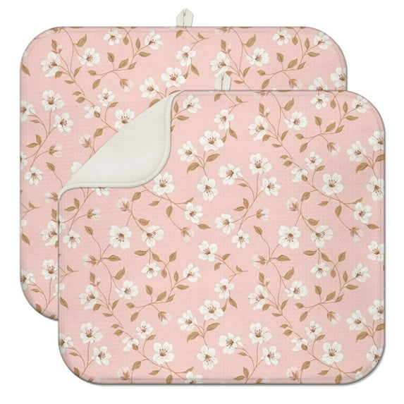 Pioneer Flower Floral Print Pattern Kitchen Dish Drying Mat 1 Pack, Ultra Absorbent Microfiber Drainer Mat, 16"x18"