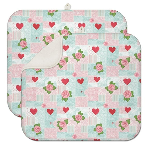 Pioneer Flower Floral Print Pattern Kitchen Dish Drying Mat 1 Pack, Ultra Absorbent Microfiber Drainer Mat, 16"x18"