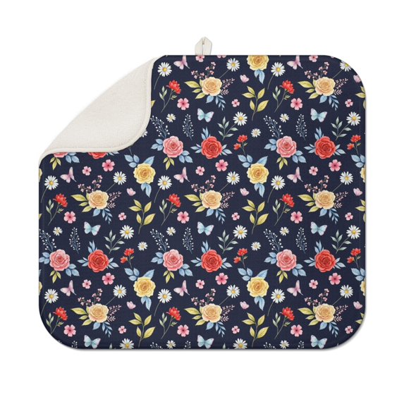 Pioneer Flower Floral Print Pattern Kitchen Dish Drying Mat 1 Pack, Ultra Absorbent Microfiber Drainer Mat, 16"x18"